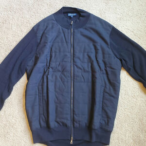 Peter Millar Crown Crafted Men L Navy Merino Wool Hybrid Full Zip Jacket England